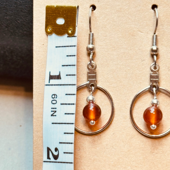 Stainless Steel Hook & Hoop Earrings w/Carnelian Agate Stones Handmade - Picture 9 of 12